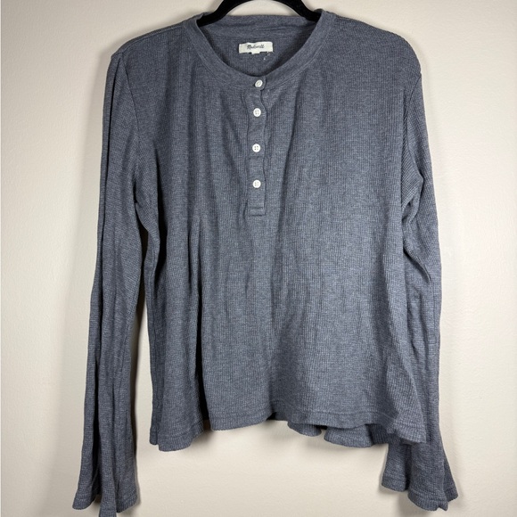 Madewell Top Heathered Thermal Henley Tee Long Sleeve Gray XL - Picture 7 of 12
